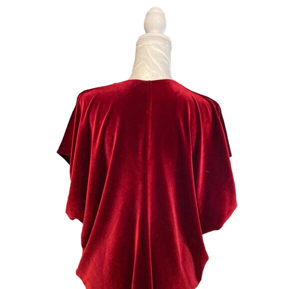 Lands End Red Velvet V Neck Batwing Sleeve Christmas Holiday Tunic Top Sz Large - Picture 6 of 14
